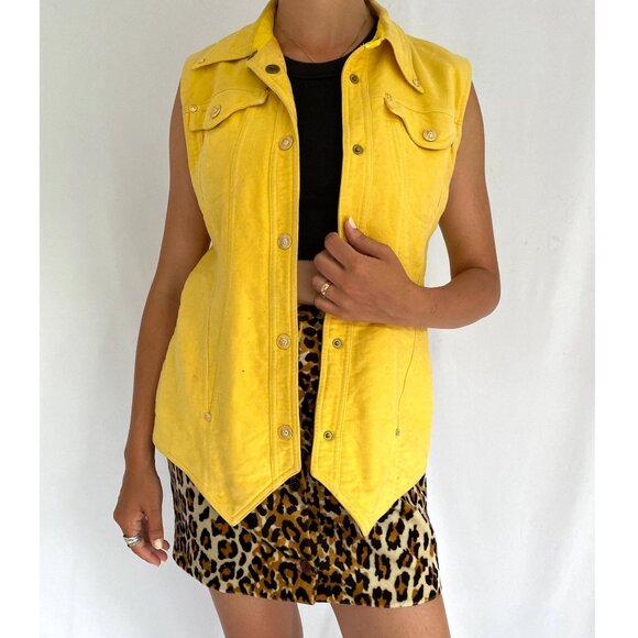 90s vintage Versace Jeans Couture womens yellow collared cotton button up vest - Picture 1 of 8
